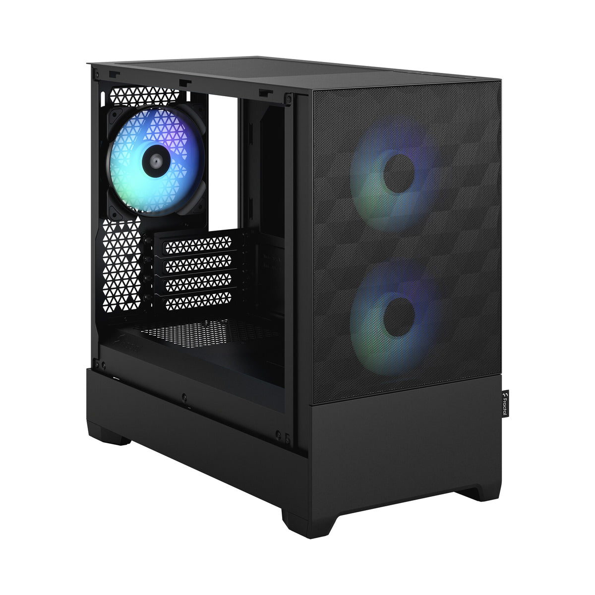 Fractal Design Pop Mini Air RGB (Noir TG) Boîtier de jeu avec fenêtre en verre transparent, Micro ATX, façade en maille hexagonale, 3 ventilateurs RVB et contrôleur ARVB