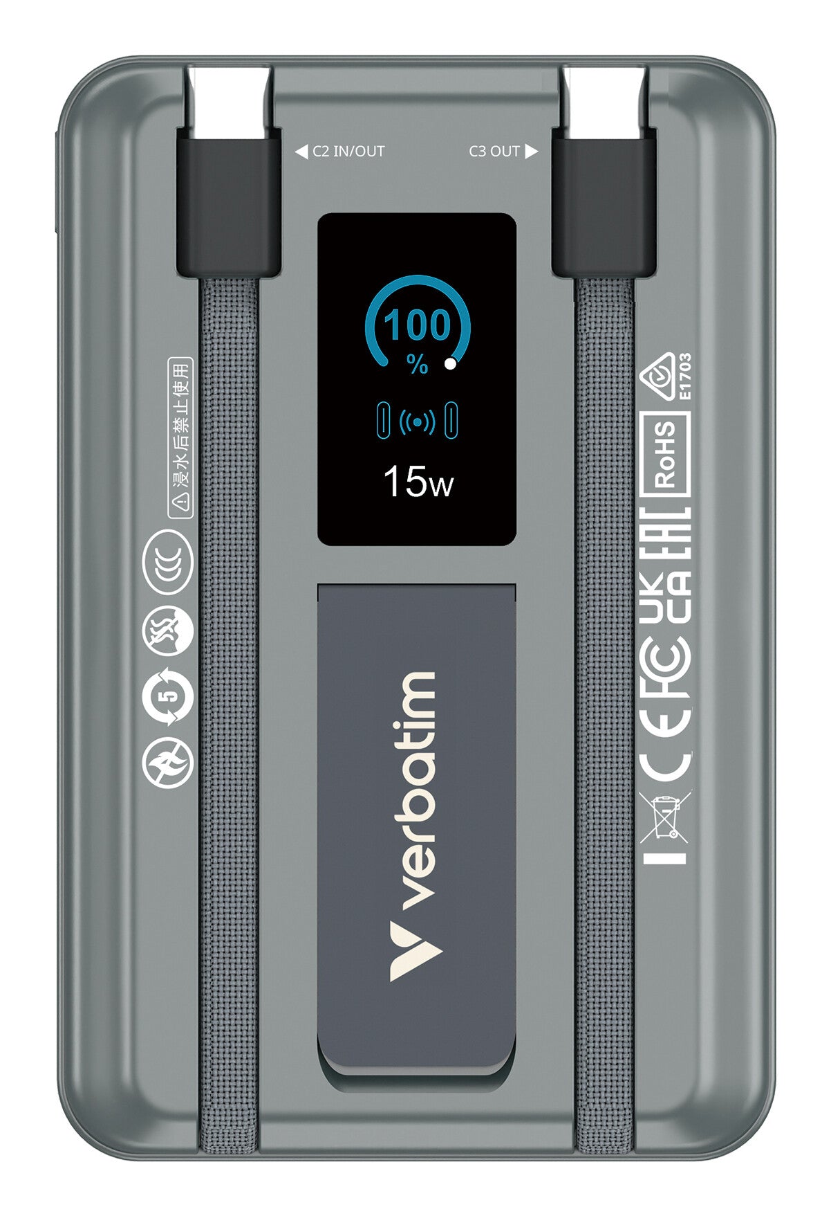 Verbatim Charge'n'Go 2C & Display Power Bank 10000 mAh Grey