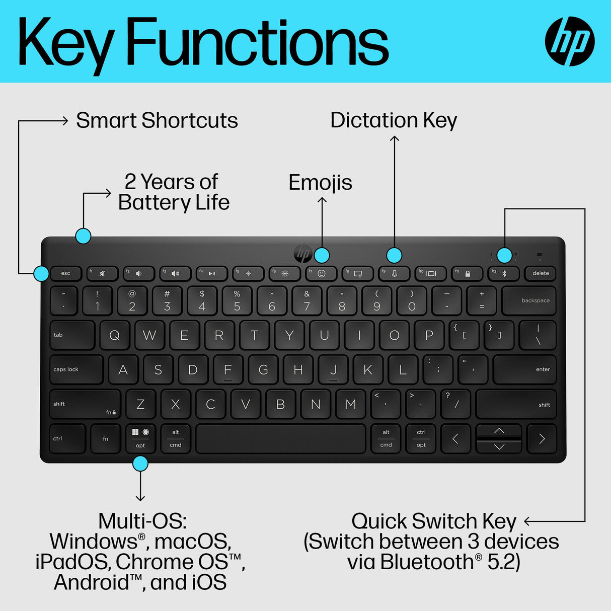 HP 355 Compact Multi-Device Bluetooth Keyboard