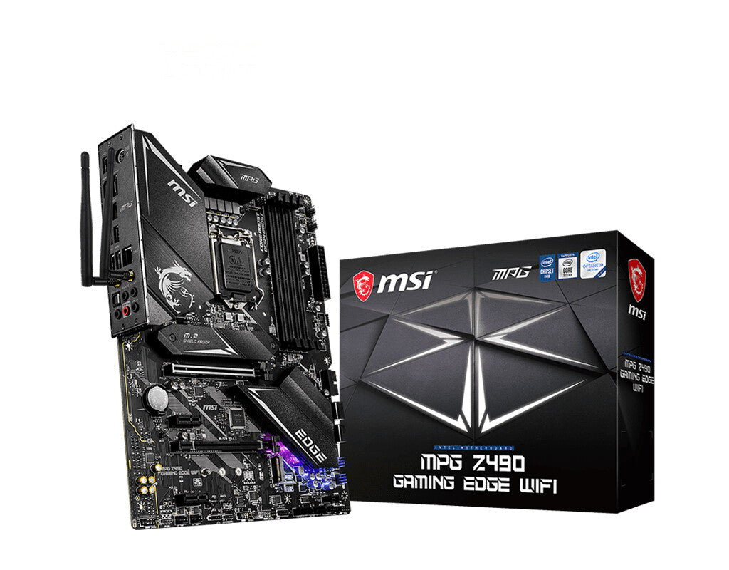 MSI MPG Z490 GAMING EDGE WIFI Motherboard 'ATX, LGA1200, DDR4, LAN, 802.11ax WiFi 6 + Bluetooth 5.1, USB 3.2, Lightning USB, Type C, M.2, RGB, DisplayPort, HDMI, Gen 4 Ready, 10th Gen Intel Core'