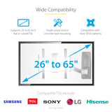 StarTech.com Articulating TV Wall Mount, VESA Wall Mount, Supports 26 to 65 inch/99lb/Flat/Curved TVs, Retractable Low Profile Wall Mount TV Bracket, Adjustable Corner TV Wall Mount