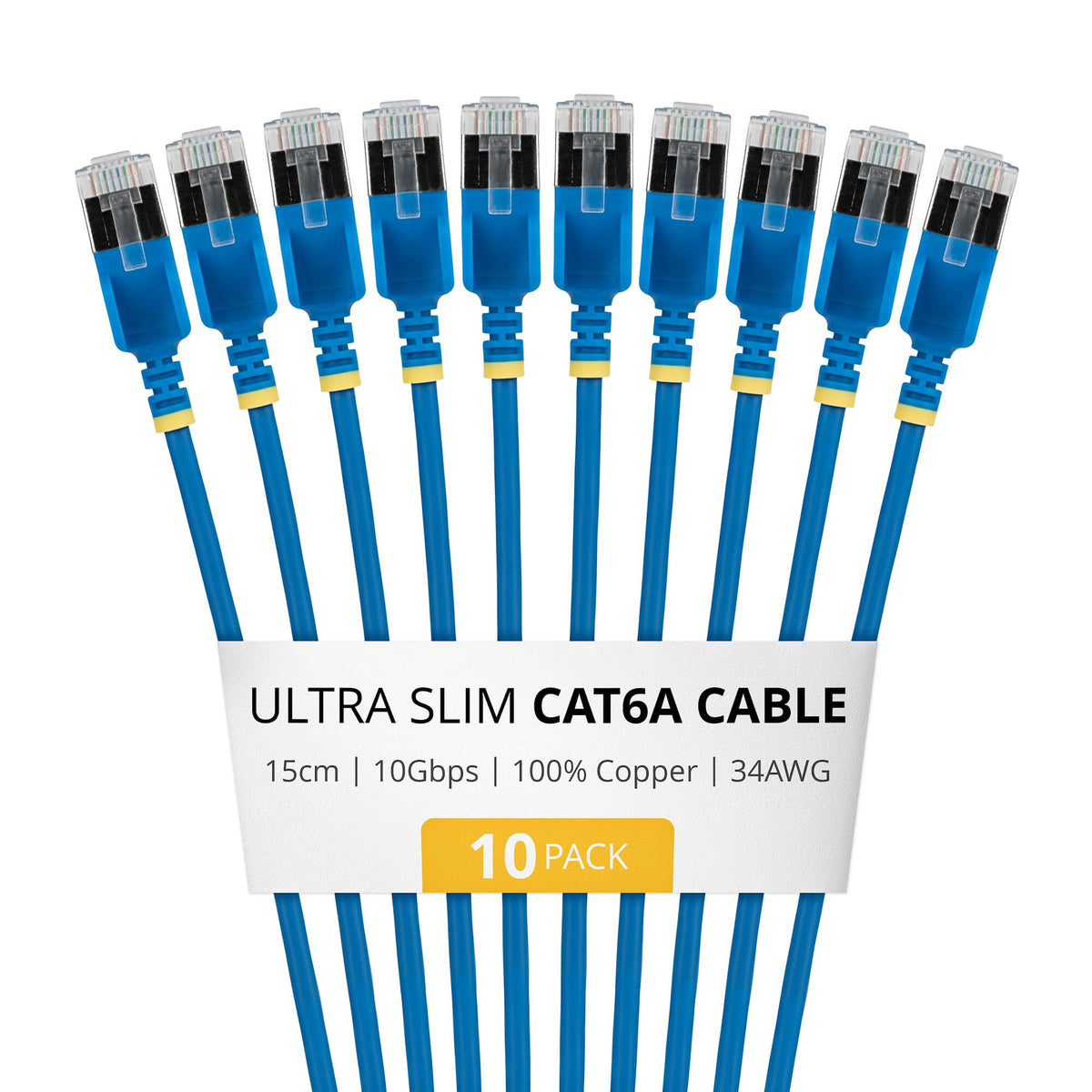 StarTech.com 15cm Blue Ultra Slim Cat6A Ethernet Cable, 10 pack, Snagless, FTP, Pure Bare Copper Wire, 34AWG Ultra Slim RJ45 Network Patch Cord, Individually Tested