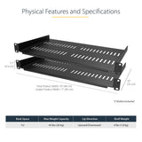 StarTech.com 2-Pack 1U Server Rack Shelf, Vented Rackmount Cantilever Tray for 19" Network Rack or Cabinet, Heavy-Duty 10" (25cm) Deep, Up to 44lb (20kg) Each