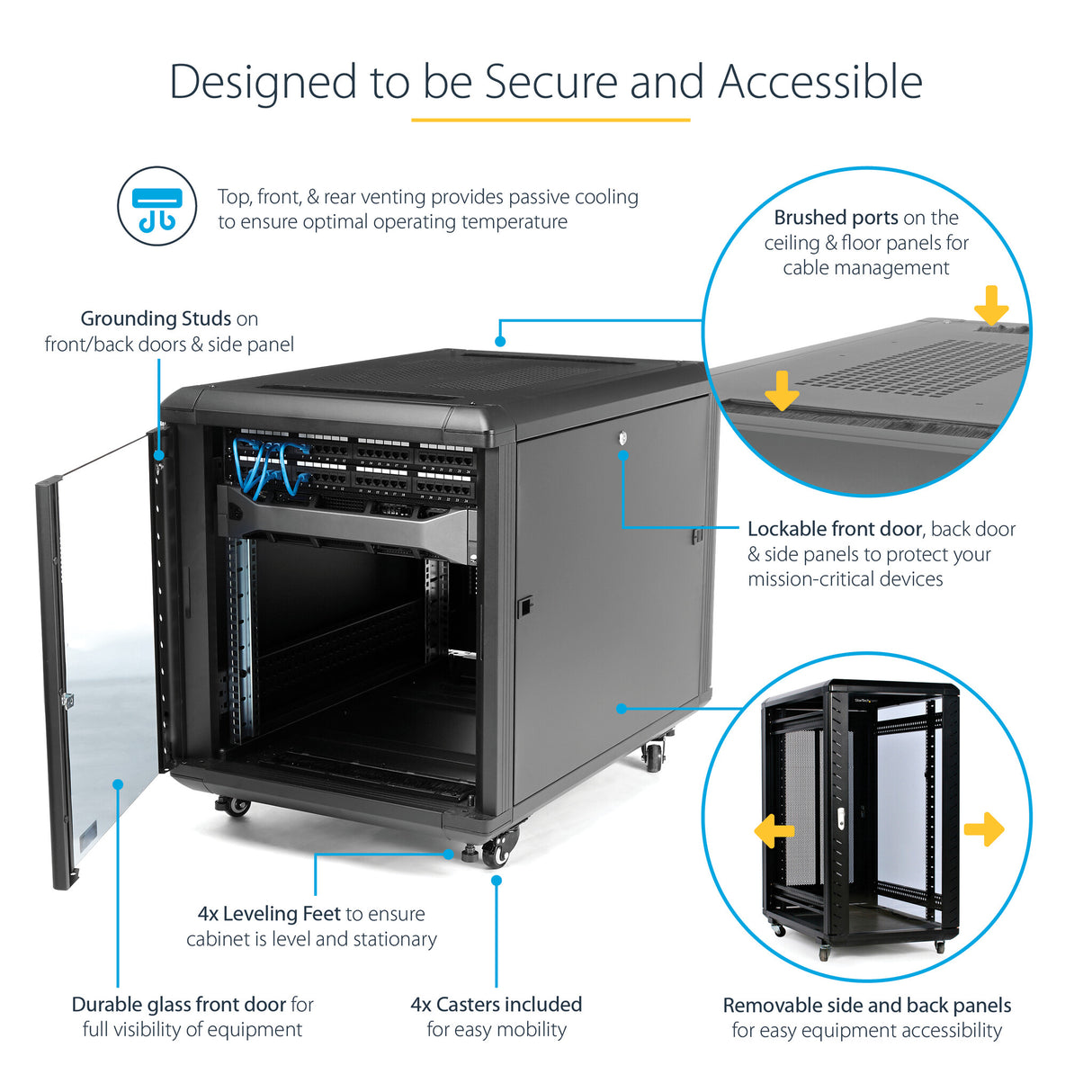 StarTech.com 12U Enterprise-Grade Server Rack Cabinet, 19in Enclosed 4-Post Rack with 29in (75cm) Mounting Depth and 1764lb (800kg) Weight Capacity
