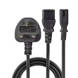 Lindy 2.5m UK 3 Pin Plug to IEC C13 and IEC C7 Splitter Extension Cable, Black