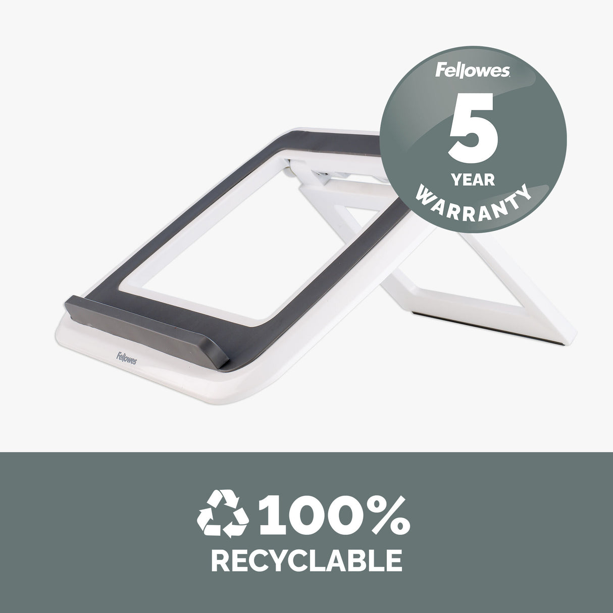 Fellowes Laptop Stand for Desk - I-Spire Quick Lift Adjustable Laptop Stand for the Home and Office - Portable Laptop Stand with 7 Height Adjustments - Max Monitor Size 17", Max Weight 4KG - White