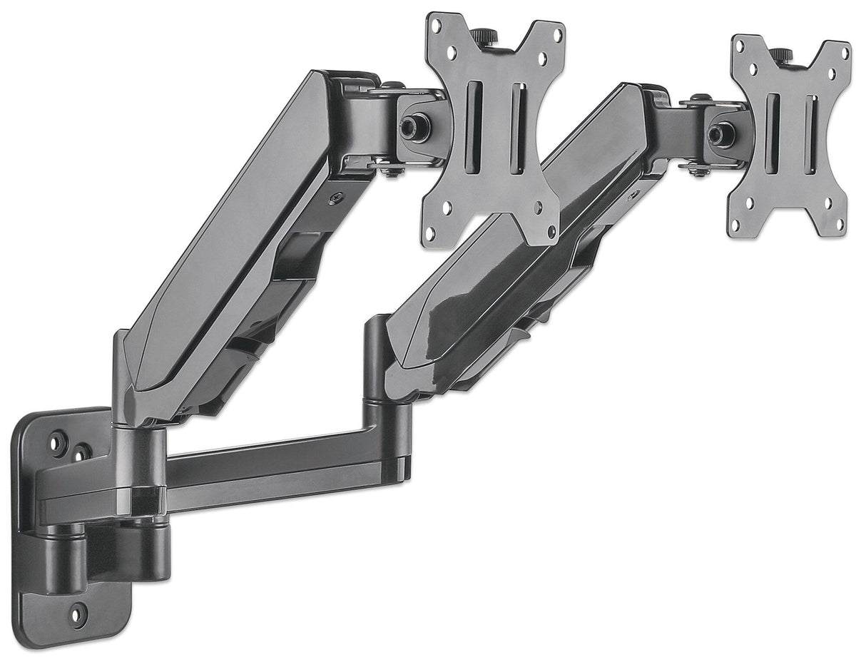 Manhattan Dual Wall Mount for TV & Monitors (Full Motion Gas Spring), For screens 17" to 32", VESA compatability: 75x75mm and 100x100mm - check the dimensions of the four mounting holes on back of screen to ensure it fits, Max 8kg each, Black, Bracket, Th