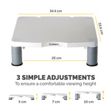 Fellowes Computer Monitor Stand with 3 Height Adjustments - Standard Monitor Riser with Cable Management - Ergonomic Adjustable Monitor Stand for Computers - Max Weight 27KG/Max Size 21" - Platinum
