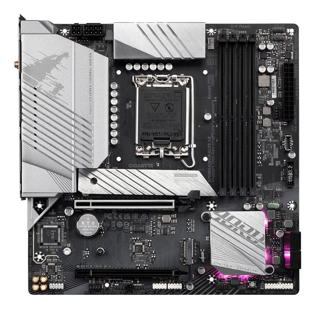 GIGABYTE B760M AORUS ELITE AX Motherboard - Supports Intel Core 14th Gen CPUs, 12*+1+1 Phases Digital VRM, up to 7800MHz DDR5 (OC), 2xPCIe 4.0 M.2, Wi-Fi 6E, 2.5GbE LAN, USB 3.2 Gen 2