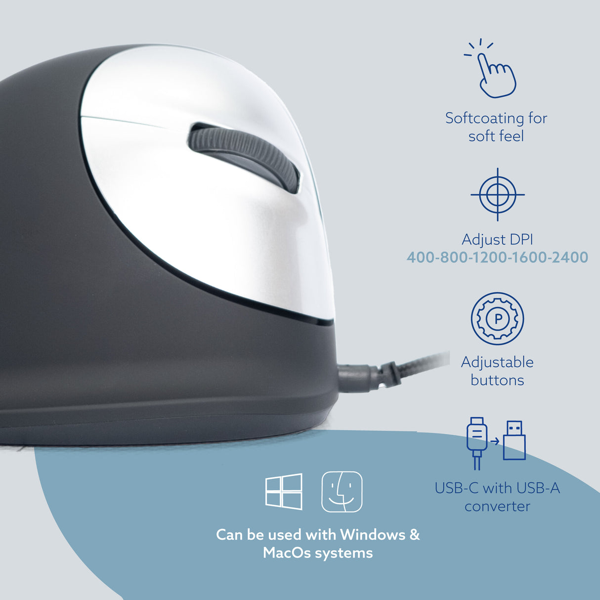 R-Go Tools Ergonomic mouse R-Go HE Break with break software, medium (hand size 165-185 mm), right-handed, Wired, black