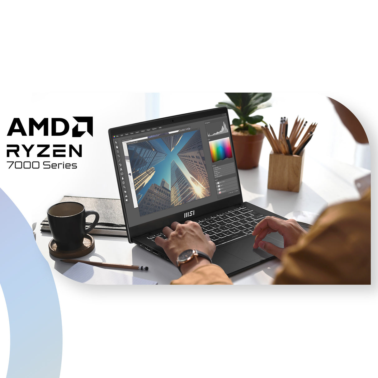 MSI Modern 14 C7M-407UK laptop AMD Ryzen™ 5 7430U 35.6 cm (14") Full HD 8 GB DDR4-SDRAM 512 GB SSD Wi-Fi 6E (802.11ax) Windows 11 Home UK English Black