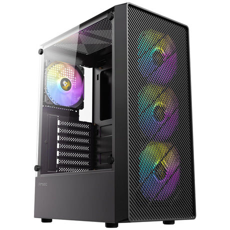 Antec AX26 RGB Elite Mid-Tower Gaming PC Case - Pre-Installed 4 x 120mm Fixed-RGB Fans, Tempered Glass Side Panel, High-Airflow Mesh Front - ATX/Micro-ATX/ITX