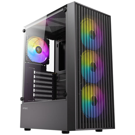 Antec AX27 RGB Elite Mid-Tower Gaming PC Case with Tempered Glass, Full Mesh Front Panel, 4 Pre-installed 120mm Fixed-RGB Fans, ATX/Micro-ATX/ITX Compatible, Black