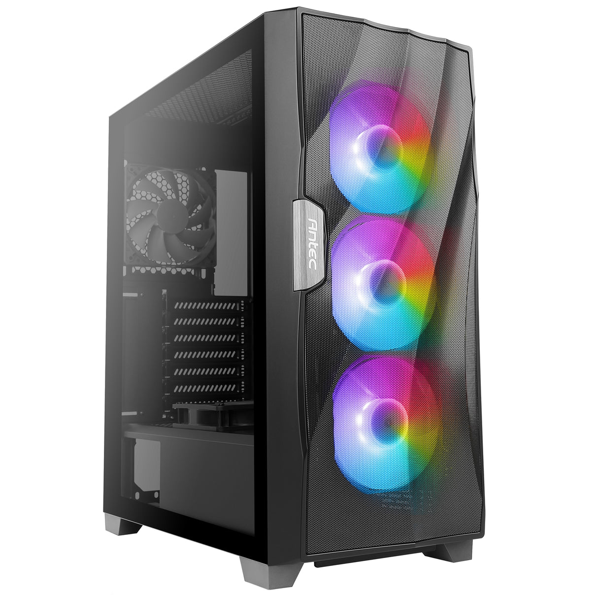 ANTEC DF700 Flux Case, Gaming, Negro, Mid Tower, 2 x USB 3.0, Panel de ventana lateral de vidrio templado, Panel frontal de malla tridimensional en forma de onda, Ventiladores LED RGB direccionables, Solución de refrigeración de plataforma F-LUX patentada