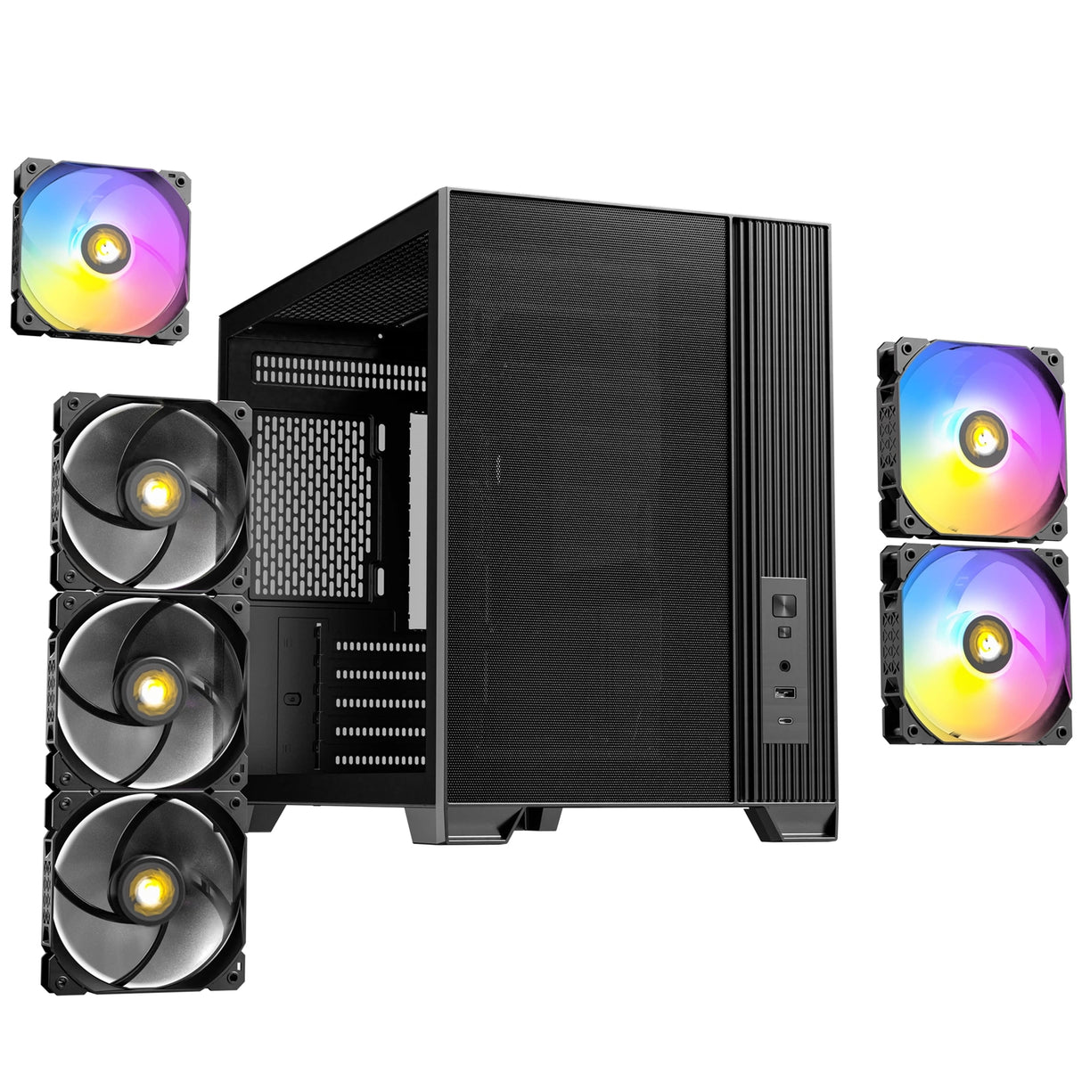 Antec FLUX M Mini Tower PC Case - Tempered Glass, Steel/Plastic, 6 PWM Fans, USB-C, Micro-ATX/ITX Compatibility