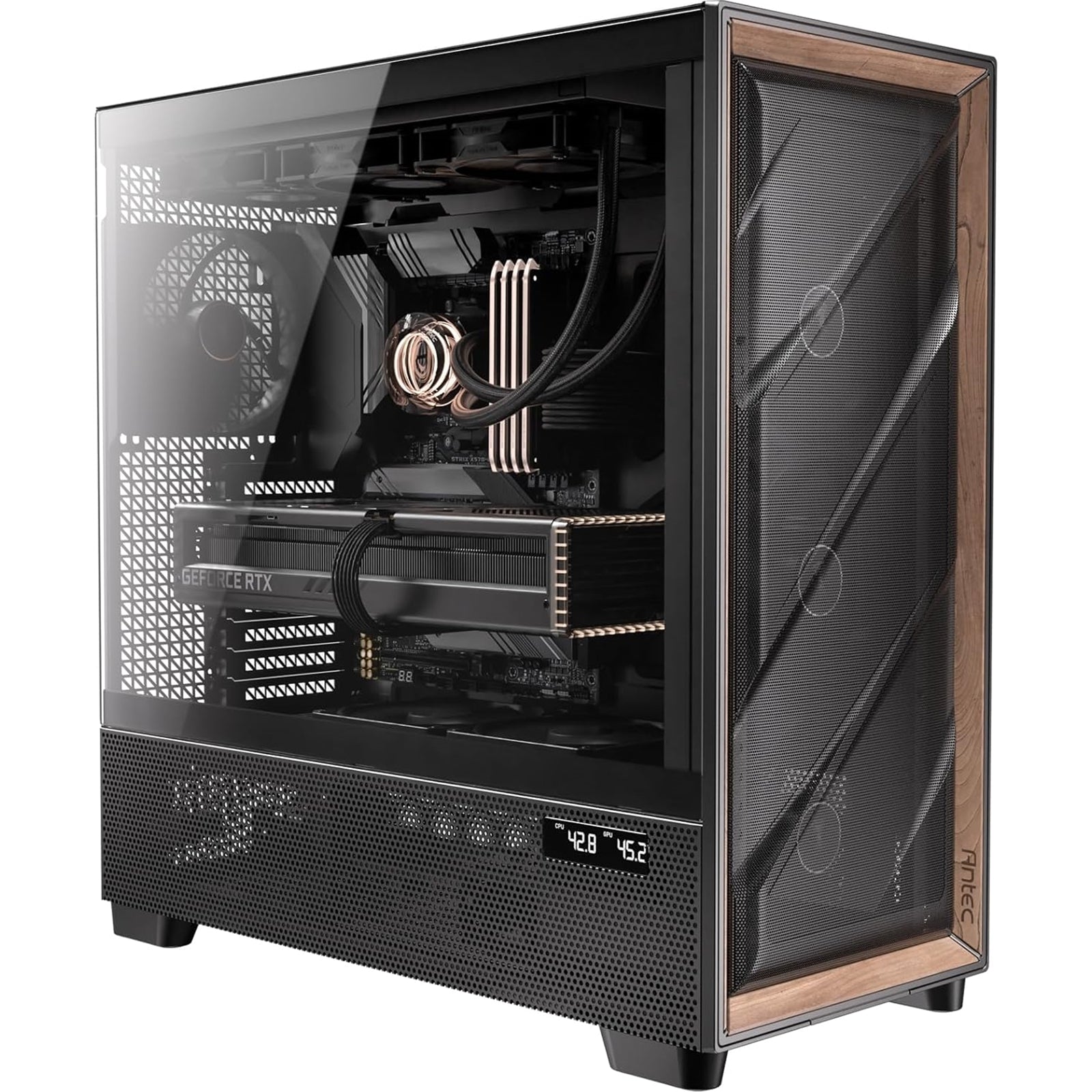 Antec Flux PRO Full Tower PC Case with Tempered Glass, Black/Wood