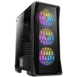 Caja ANTEC NX360, negra, torre media, 1 USB 3.0 / 2 USB 2.0, panel de ventana lateral de vidrio templado, marcos en forma de polígono, panel frontal de malla para un excelente rendimiento de refrigeración, 3 ventiladores RGB direccionables incluidos