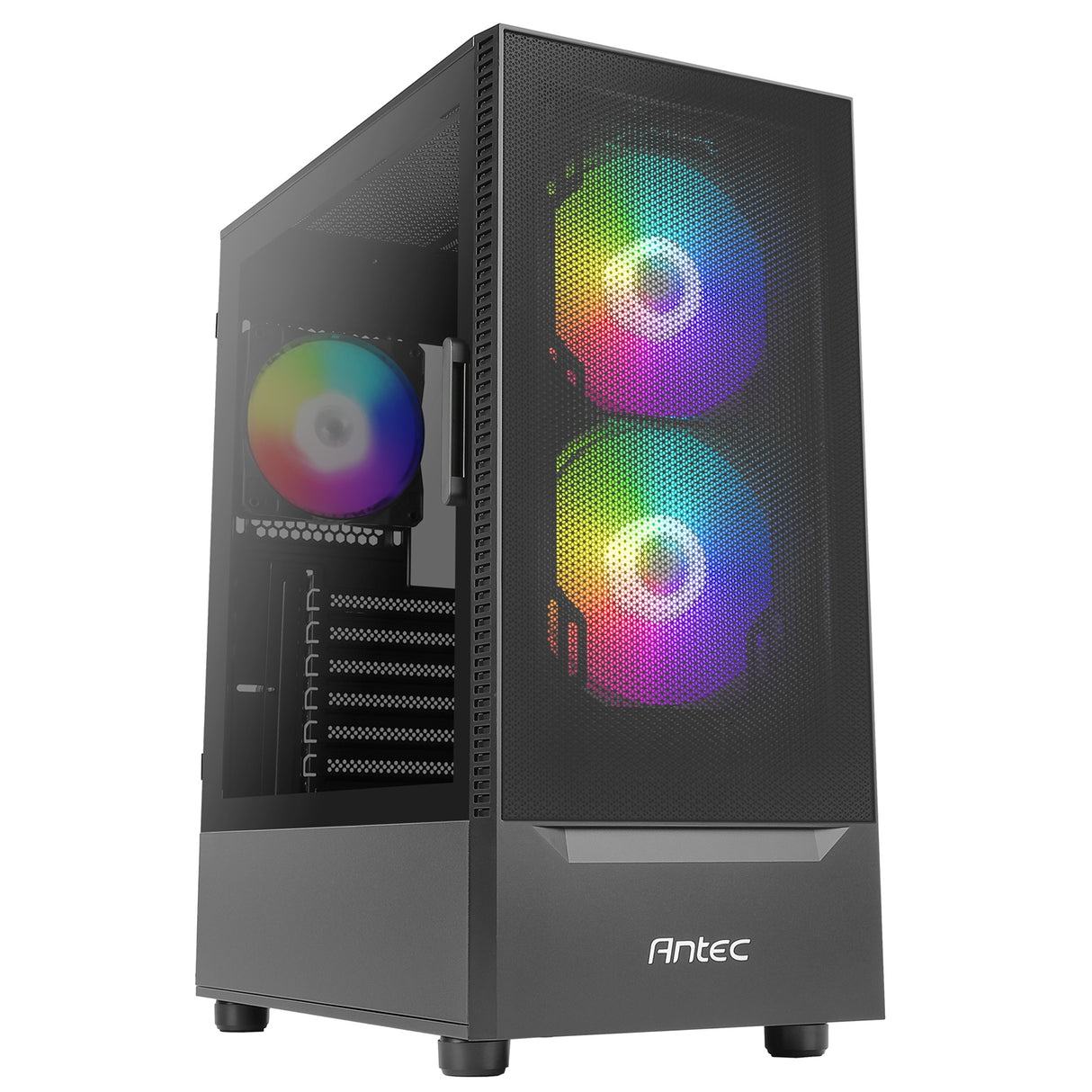 ANTEC NX410 Case, Gaming, Black, Mid Tower, 1 x USB 3.0 / 2 x USB 2.0, Tempered Glass Side Window Panel, Addressable RGB LED Fans, ATX, Micro ATX, Mini-ITX