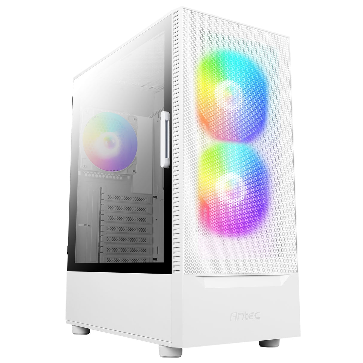 Boîtier ANTEC NX410, Gaming, Blanc, Tour Moyenne, 1 x USB 3.0 / 2 x USB 2.0, Panneau de fenêtre latérale en verre trempé, Ventilateurs LED RVB adressables, ATX, Micro ATX, Mini-ITX