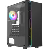 CIT Galaxy Black Mid-Tower PC Gaming Case with 1 x LED Strip 1 x 120mm Rainbow RGB Fan Included Tempered Glass Side Panel