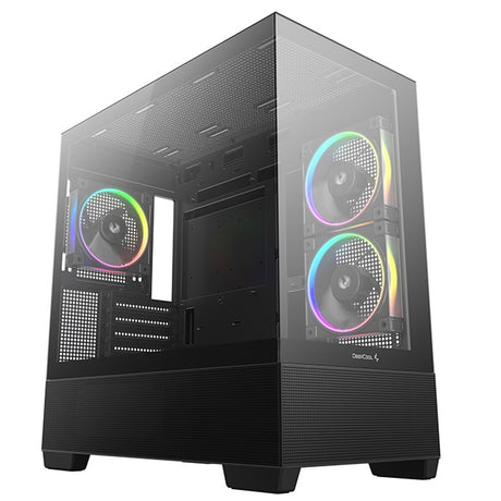 DeepCool CG380 3F Micro-ATX Gaming Case Black  Panoramic Tempered Glass Side Panel, Mesh Airflow Front, 3 Pre-Installed ARGB Fans, USB-C & USB-A Front I/O, Spacious SFF/mATX/ITX Build Support