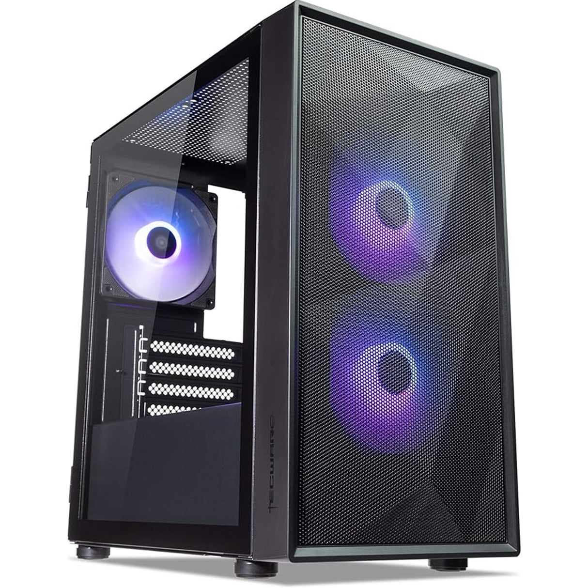 TecWare Forge M2 mATX PC Case, Compact High Airflow Mesh Front Panel, 3 x ARGB Fans Included, Hinged Tempered Glass Door, Supports 240mm Radiator, mATX/ITX, Black