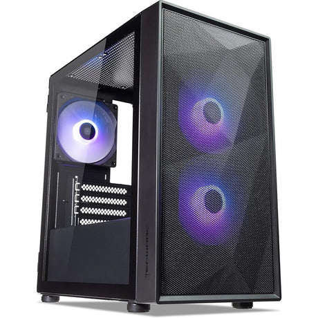 TecWare Forge M2 mATX PC Case, Compact High Airflow Mesh Front Panel, 3 x ARGB Fans Included, Hinged Tempered Glass Door, Supports 240mm Radiator, mATX/ITX, Black