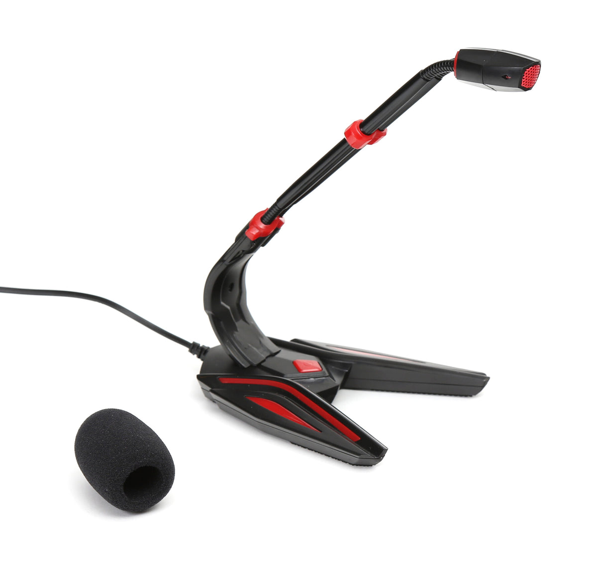 Varr Gaming 3.5mm Microphone with Stand, Adjustable 180°, Control panel (on/off, volume and backlight), Microphone sensitivity -58±2dB and omnidirectional, 3.5mm connection jack, Black/Red, Cable 1.5m