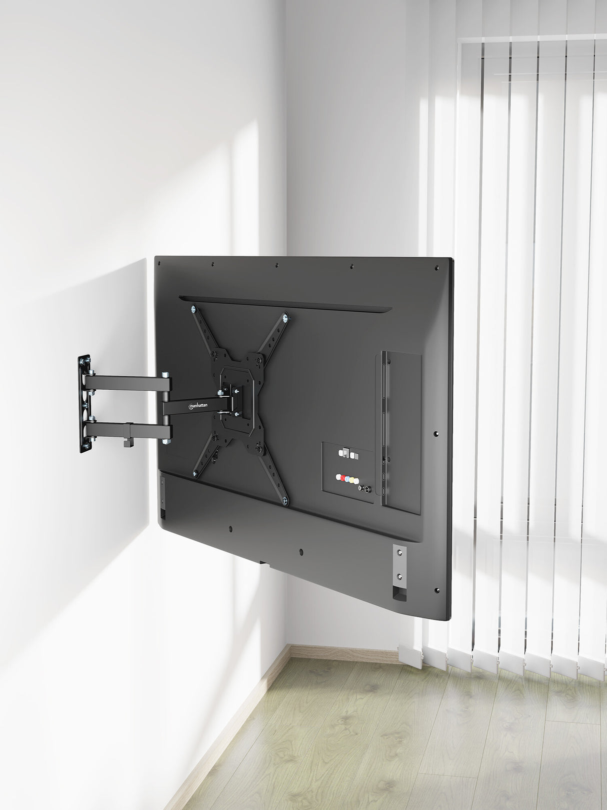Manhattan Wall Mount for TV & Monitors (Full Motion), For screens 32" to 55", VESA compatability: all between 100x100mm and 400x400mm - check the dimensions of the four mounting holes on back of screen to ensure it fits, Max 30kg, Black, Bracket
