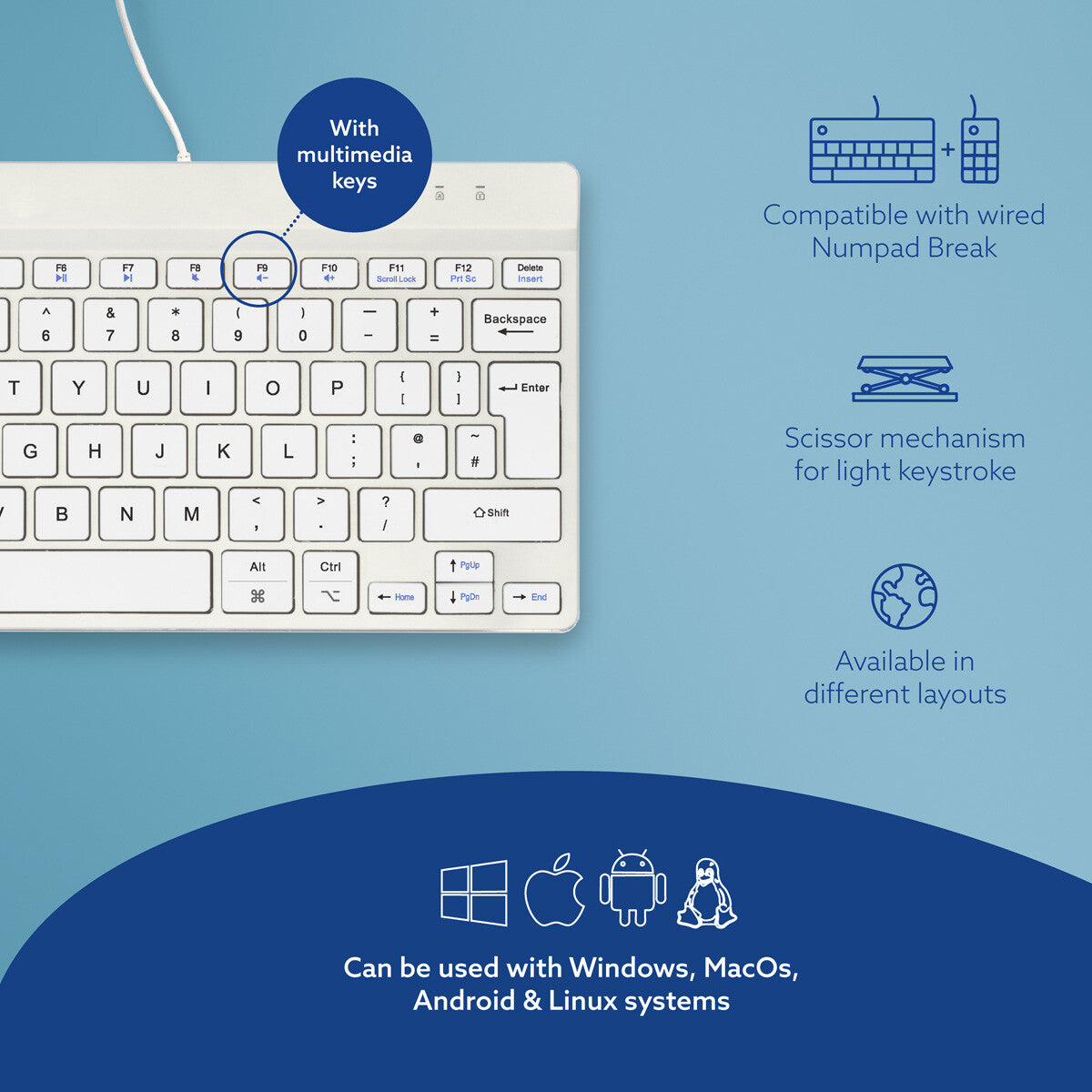 R-Go Tools Ergonomic keyboard R-Go Compact Break, compact keyboard with break software, QWERTY (UK), wired, white