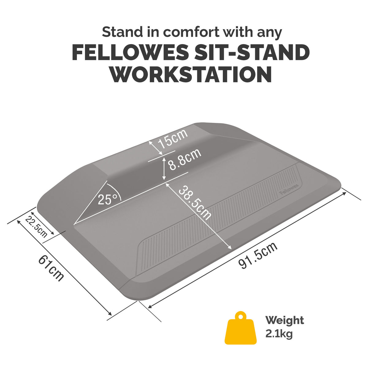 Fellowes Anti Fatigue Standing Mat - ActiveFusion Ergonomic Sit Stand Desk Mat for Use in Work or the Home Environment - H8.9 x W95.5 x D61cm - Black