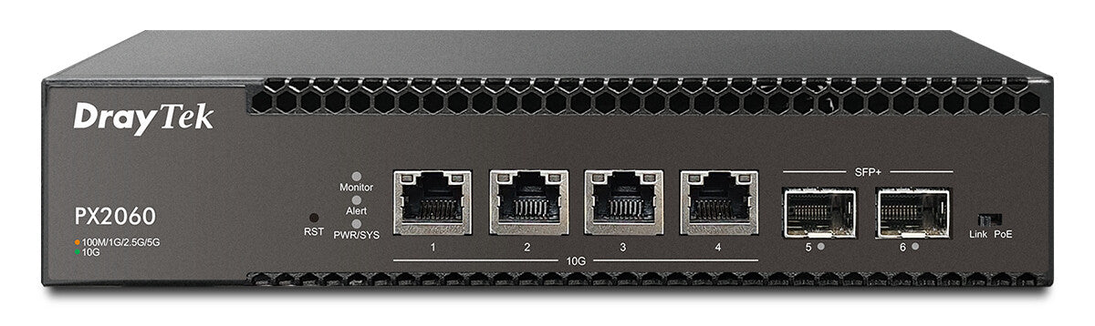 DrayTek VSPX2060-K network switch Managed L2+ 10G Ethernet (100/1000/10000) Power over Ethernet (PoE) Desktop/Wall-Mounting Black