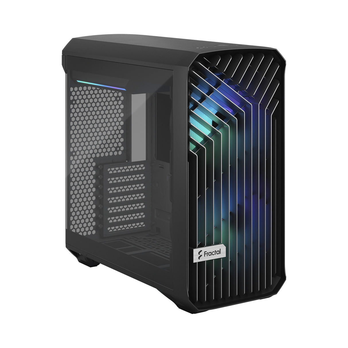 Fractal Design Torrent Compact (Light TG RGB) Caja para juegos con ventanas de vidrio tintado claro, E-ATX, 2 ventiladores RGB, concentrador de ventilador, tira RGB en cubierta de fuente de alimentación, rejilla frontal, USB-C