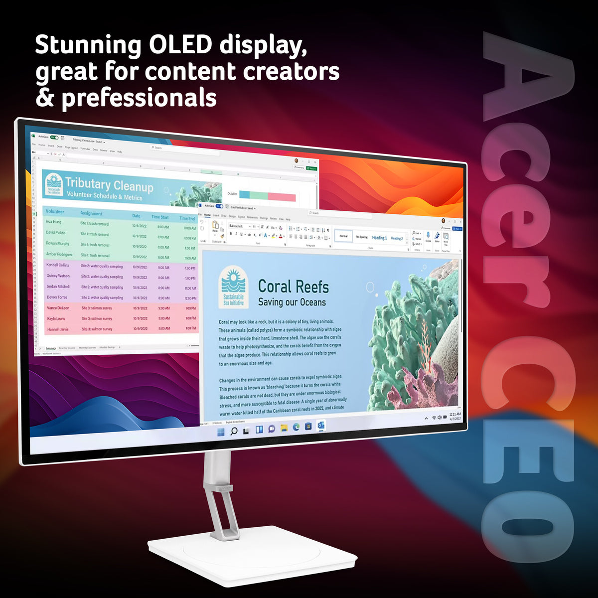Acer CE320QK X Widescreen LCD Monitor - 31.5" Ultra HD (3840x2160), QD-OLED, 165Hz, 0.03ms response, ZeroFrame, HDR400 True Black, FreeSync Premium Pro