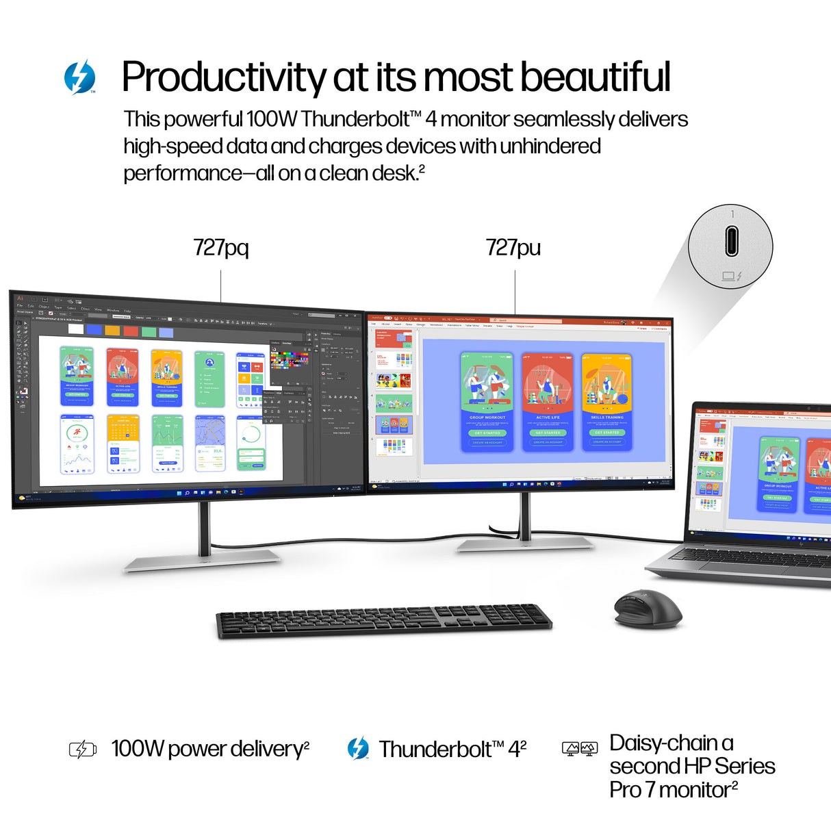 HP Series 7 Pro 27 inch QHD Thunderbolt 4 Monitor - 727pu