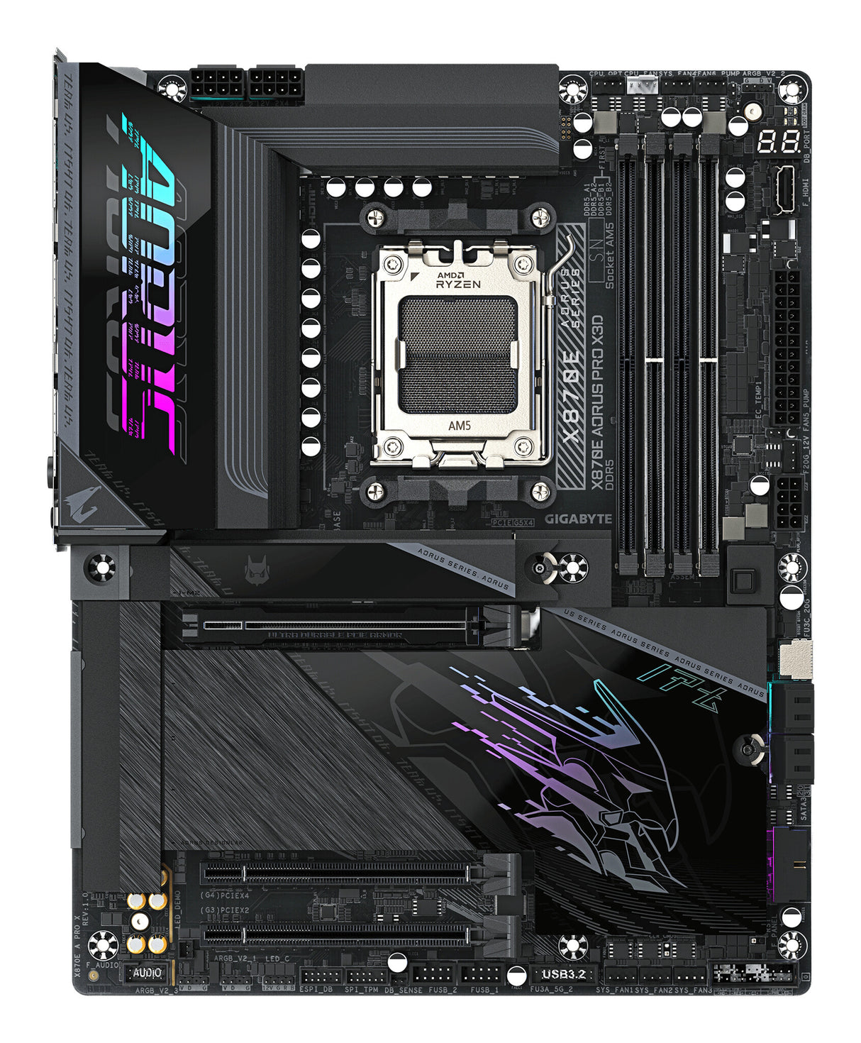 GIGABYTE X870E AORUS PRO X3D Motherboard - Supports AMD Ryzen 9000 CPUs, 18+2+2 Phases Digital VRM, up to 9000Hz DDR5 (OC), 2xPCIe 5.0 + 2xPCIe 4.0, Wi-Fi 7, 5GbE LAN, USB 4