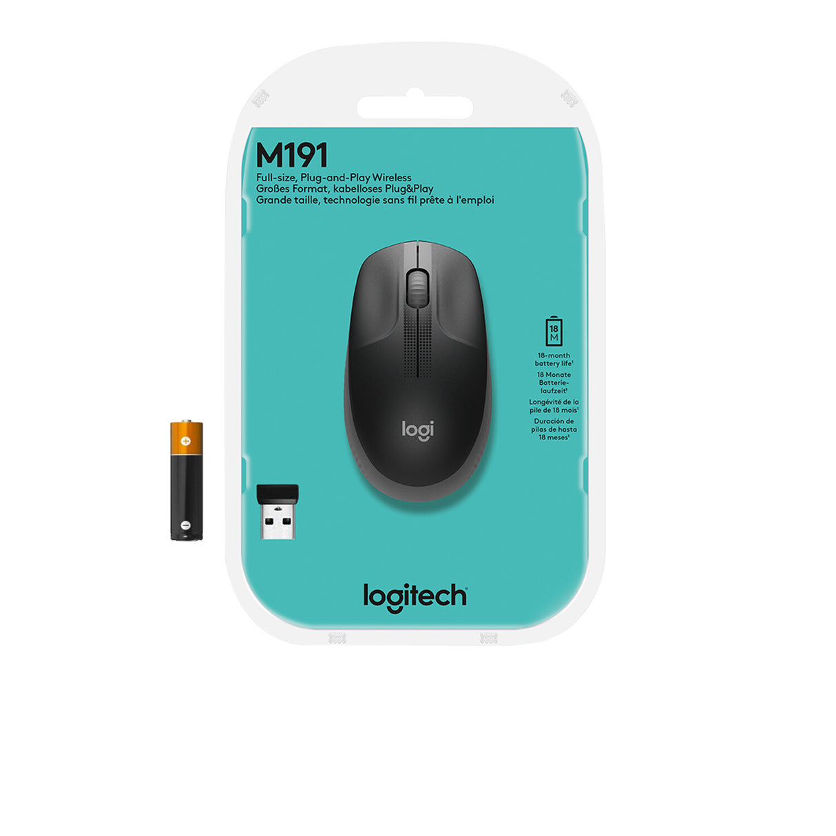 Logitech Wireless Mouse M190, diseño curvo ambidiestro de tamaño completo, batería de 18 meses con modo de ahorro de energía, receptor USB, control preciso del cursor con rueda de desplazamiento ancha y botones redondos, negro