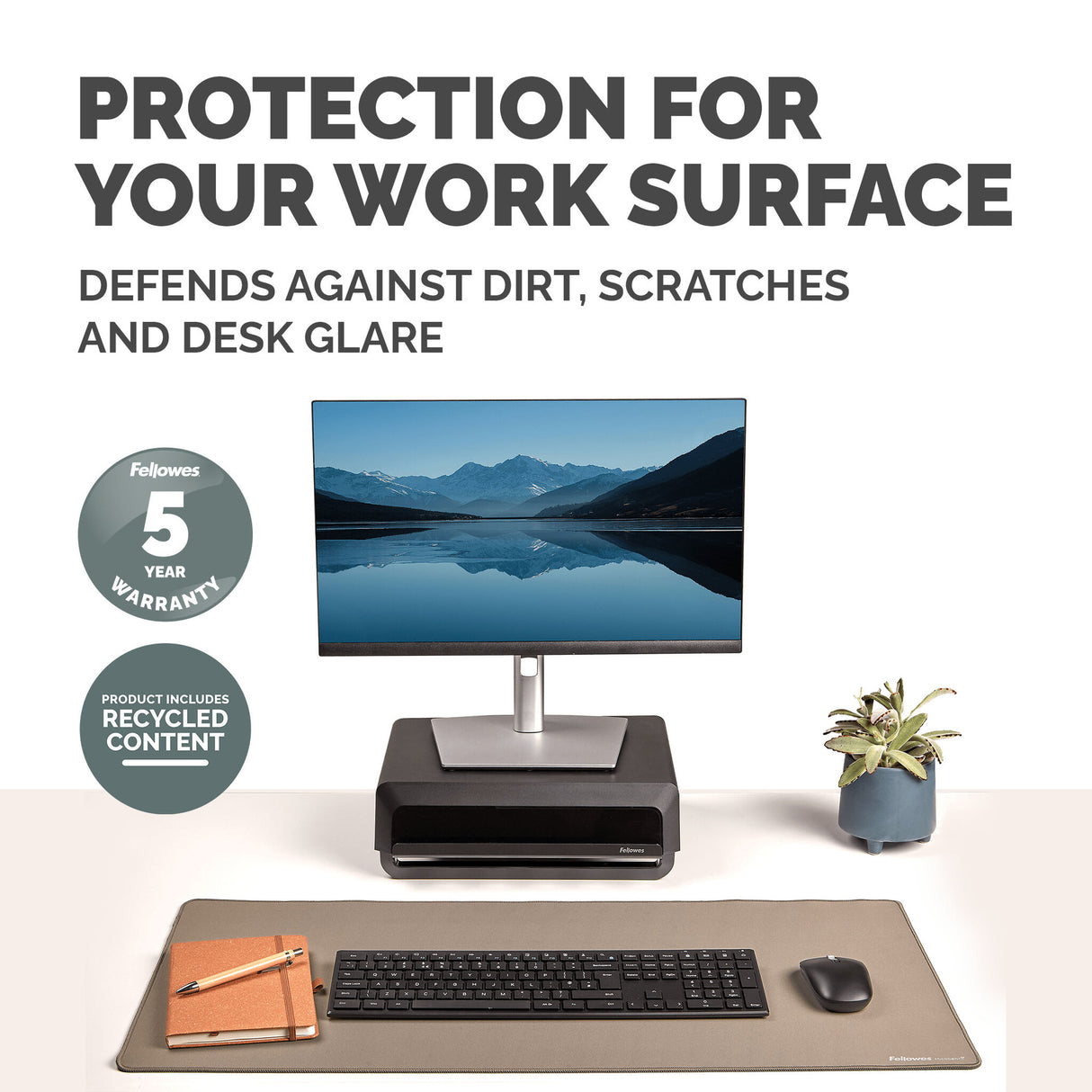 Fellowes Computer Desk Mat with Non-Slip Base Breyta Desk Mat with Antibacterial Protection Sand