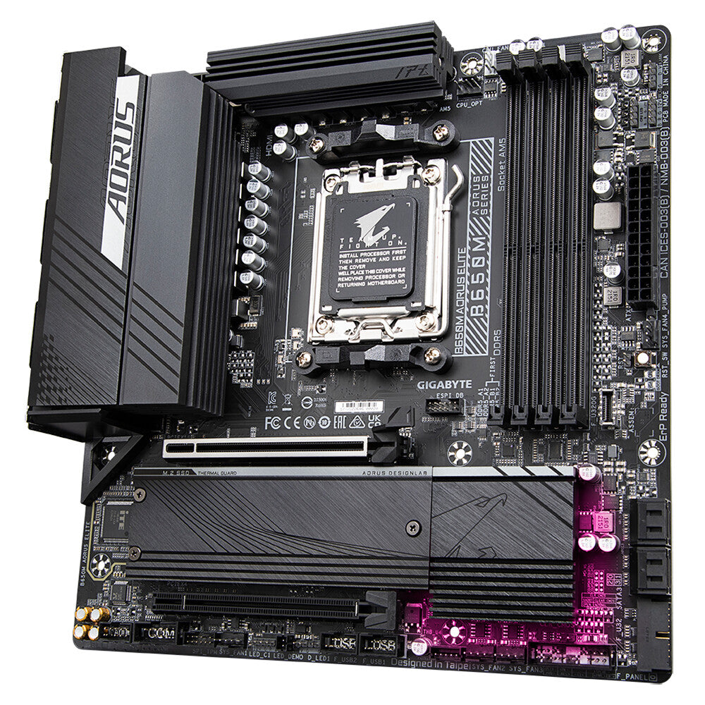 GIGABYTE B650M AORUS ELITE Motherboard - AMD Ryzen 9000 CPUs, 12+2+2 Phases VRM, up to 8000MHz DDR5, 1xPCIe 5.0 + 1xPCIe 4.0 M.2, 2.5GbE LAN, USB 3.2 Gen 2x2