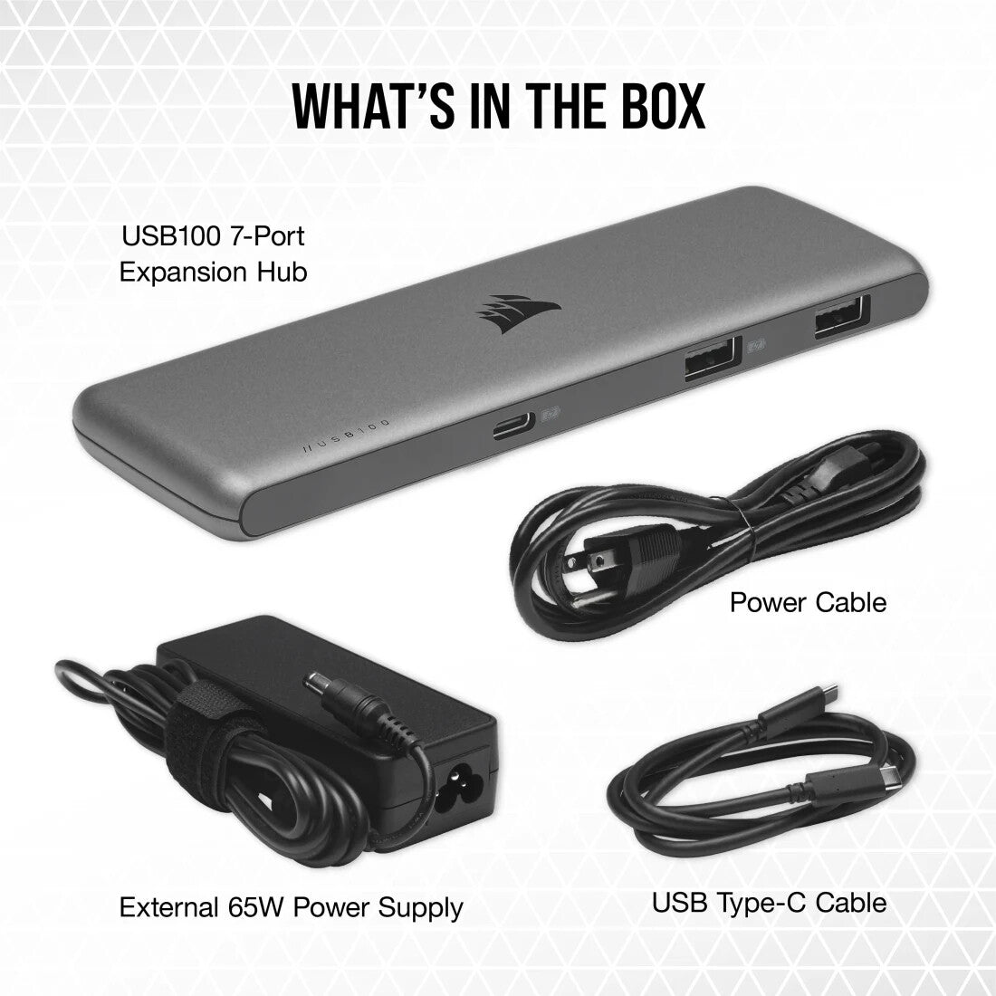 Corsair USB100 7-PORT USB-C/USB-A HUB USB Type-C 50000 Mbit/s Grey