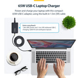 StarTech.com 65W USB-C Laptop Charger, 1.5m Tethered USB-C Cable, Power Adapter Brick for Dell, XPS, HP ProBook, MacBook Pro, Microsoft Surface Pro