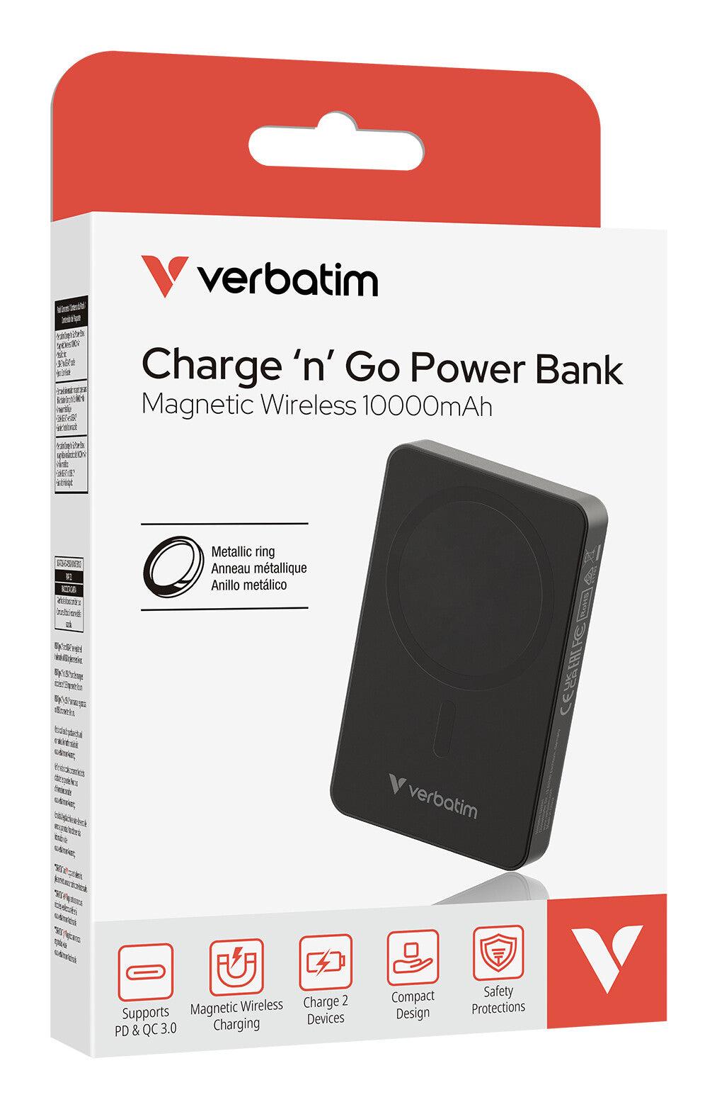 Verbatim Charge 'n' Go Essentials Magnetic Wireless Power Bank 10000 mAh Black