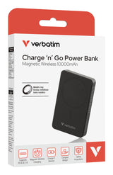 Verbatim Charge 'n' Go Essentials Magnetic Wireless Power Bank 10000 mAh Black