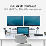Plugable Technologies USB 3.0 Universal Laptop Docking Station for Windows and Mac (Dual Monitor: HDMI and DVI/HDMI/VGA, Gigabit Ethernet, Audio, 6 USB Ports) - Horizontal
