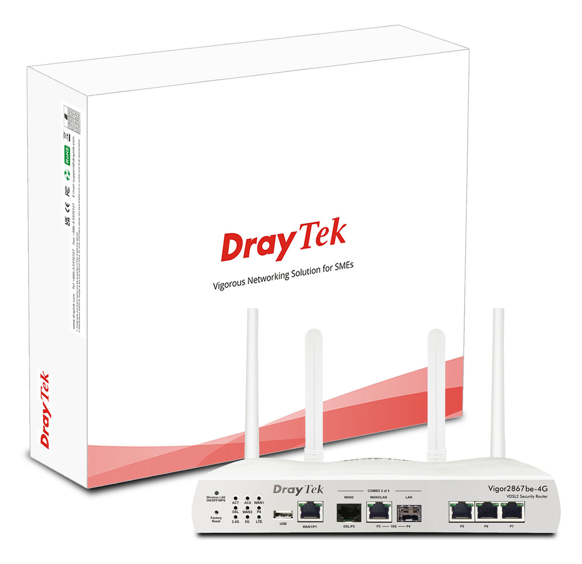 DrayTek Vigor 2867be-4G Multi-Gigabit Multi-WAN VDSL & FTTP Firewall VPN Router with BE7200 Wireless and integrated 4G/LTE Modem