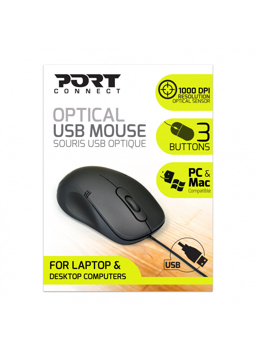 Port Designs Pro Lite mouse Office Ambidextrous USB Type-A Optical 1000 DPI