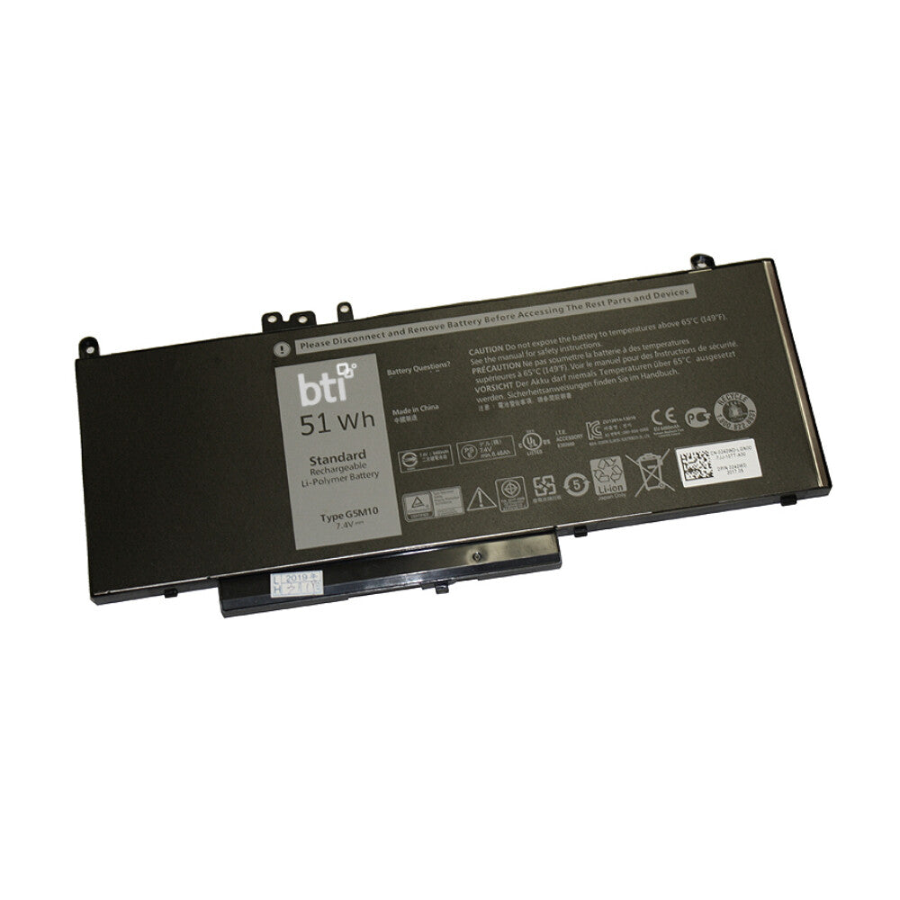 BTI Replacement Battery for Latitude E5450 E5550 replacing OEM part numbers G5M10 0G5M10 8V5GX VMKXM PF59Y 451-BBLK 451-BBLN // 7.4V 6460mAh 51Whr