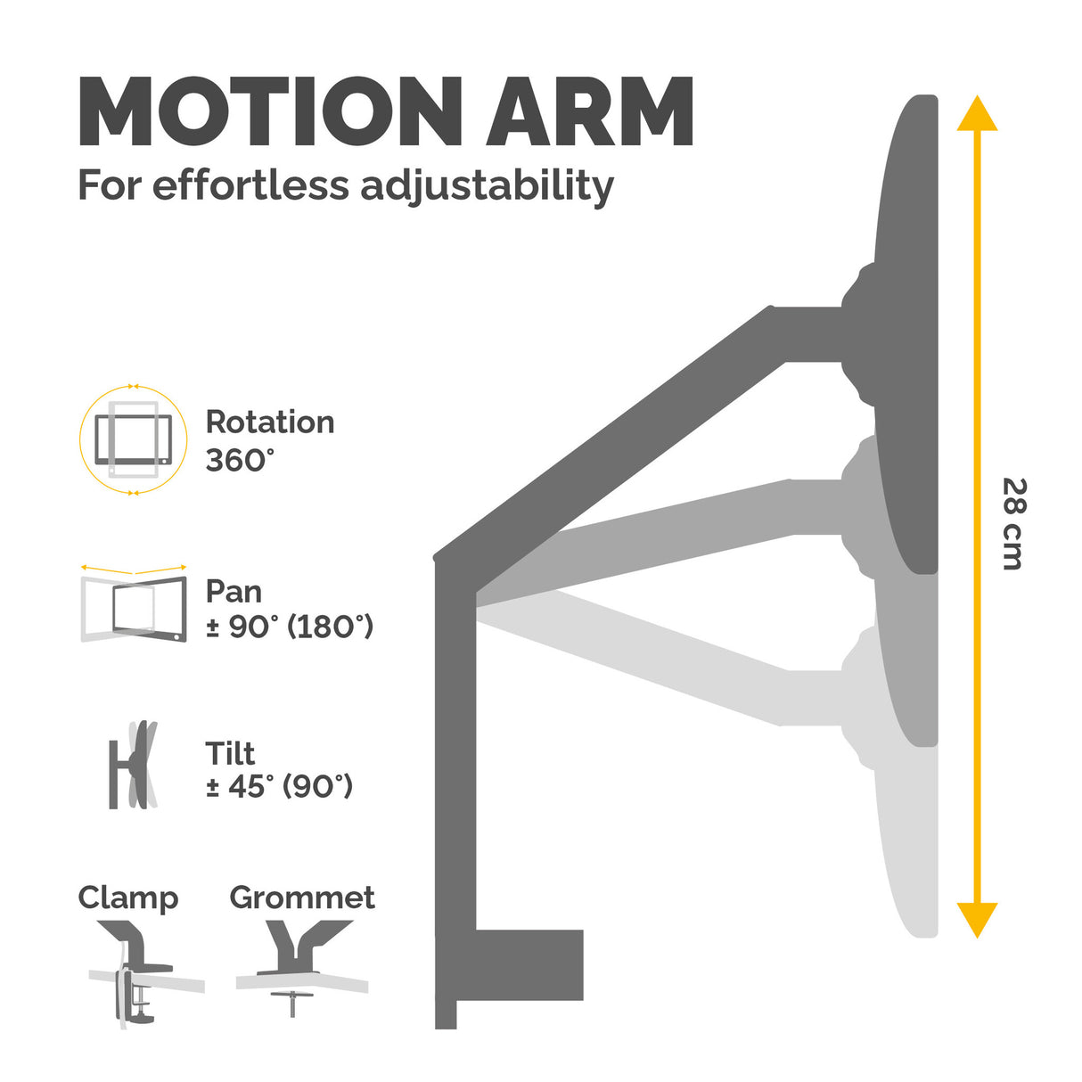 Fellowes Platinum Series Monitor Arm - Monitor Mount for 8KG 40 Inch Screens - Adjustable Monitor Desk Mount - Tilt 45° Pan 180° Swivel 360° Rotation 360°, VESA 75 x 75/100 x 100 - Silver