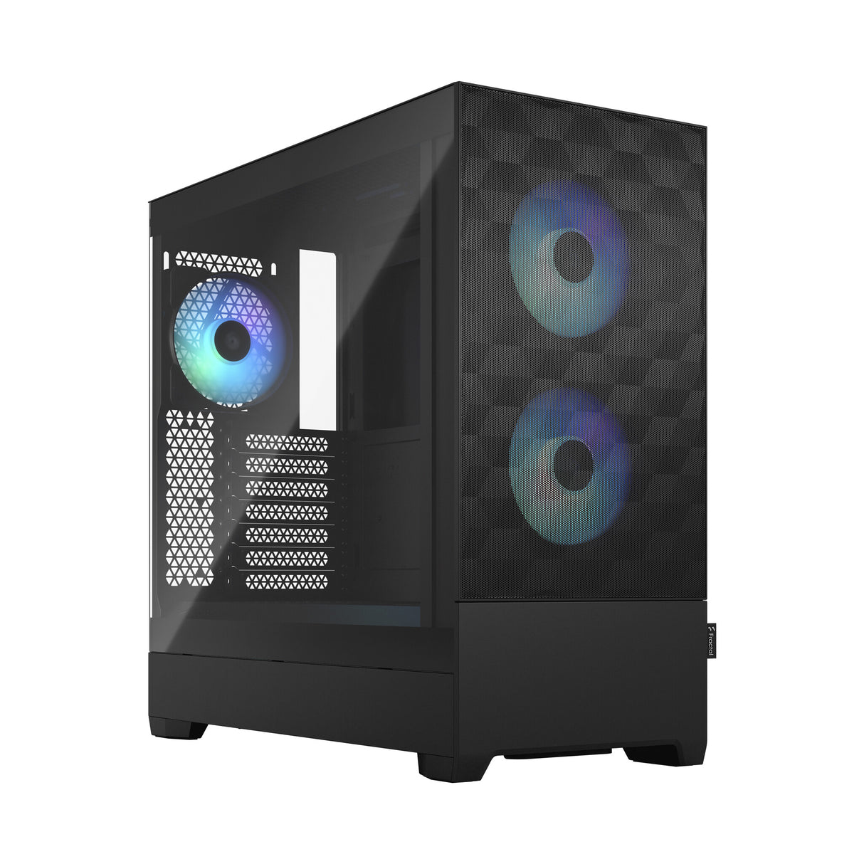 Fractal Design Pop Air RGB (Noir TG) Boîtier de jeu avec fenêtre en verre transparent, ATX, façade en maille hexagonale, 3 ventilateurs RVB et contrôleur ARGB