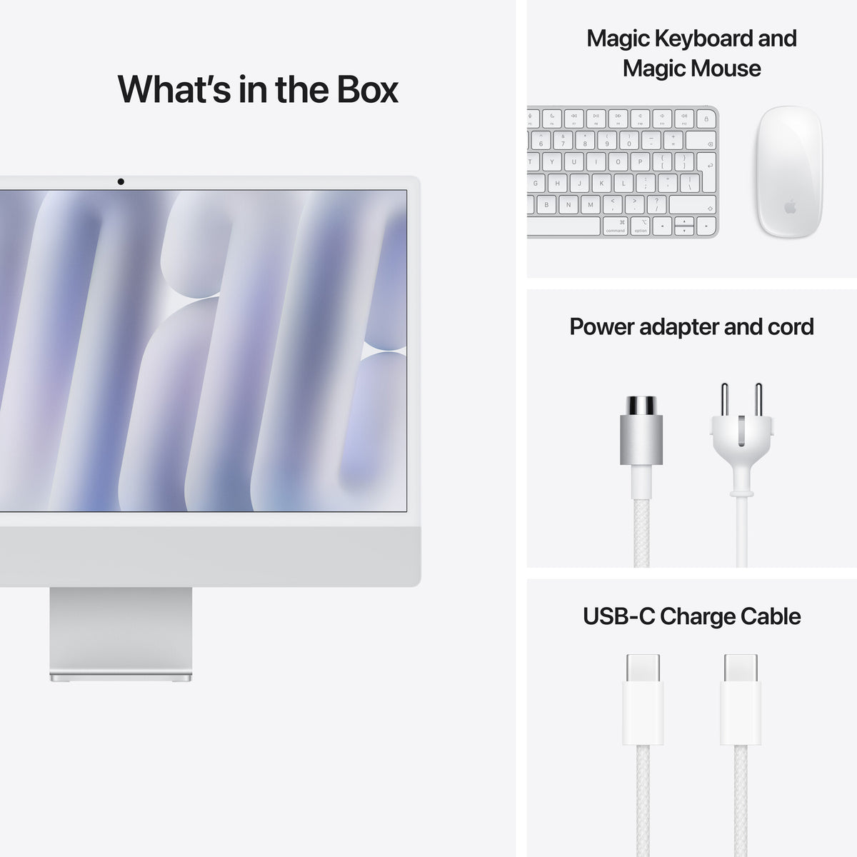 Apple iMac 24-inch with Retina 4.5K display, Nano-texture glass: M4 chip with 10‑core CPU and 10‑core GPU, 256GB SSD, 16GB - Silver